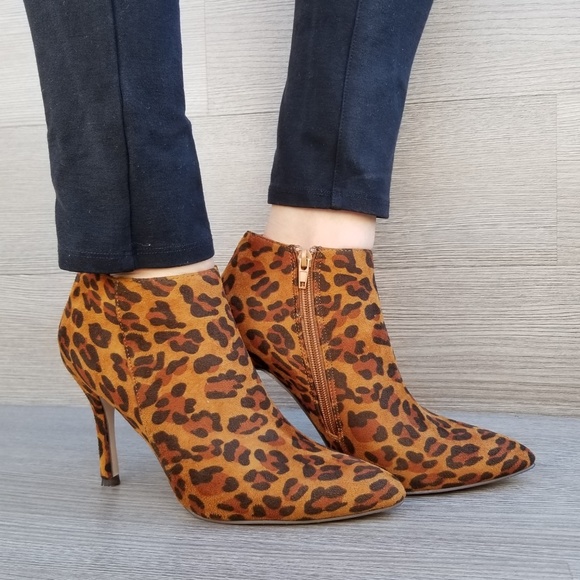 Vegan Suede Leopard Print Ankle Booties-F - Picture 4 of 8